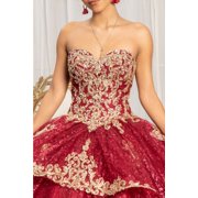 Women's Elizabeth K Sequin Print Summer Strapless Ball Gown Gl1987 Burgundy Size M