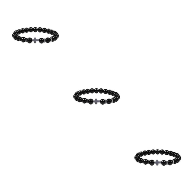 Guardoinrt Fashionable And Comfortable Beaded Bracelets. Easy Matching For Any Style Exquisite Appearance Stone Beads Bracelets glossy black 3Set
