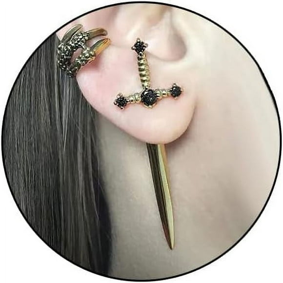 czcpp-Gothic Sword Earrings Rhinestone Dagger Earrings Black Retro Sword Screw Earrings Cubic Zirconia Punk Sword Earrings Front Back Stud Earrings for Women Girl