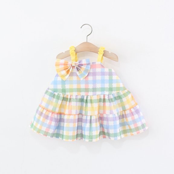 HOMADLES Toddler Girls Dress Mesh Bow Crewneck Strap Sleeveless Mesh Solid Thin Lightweight Casual Dress Multicolor 18 Months