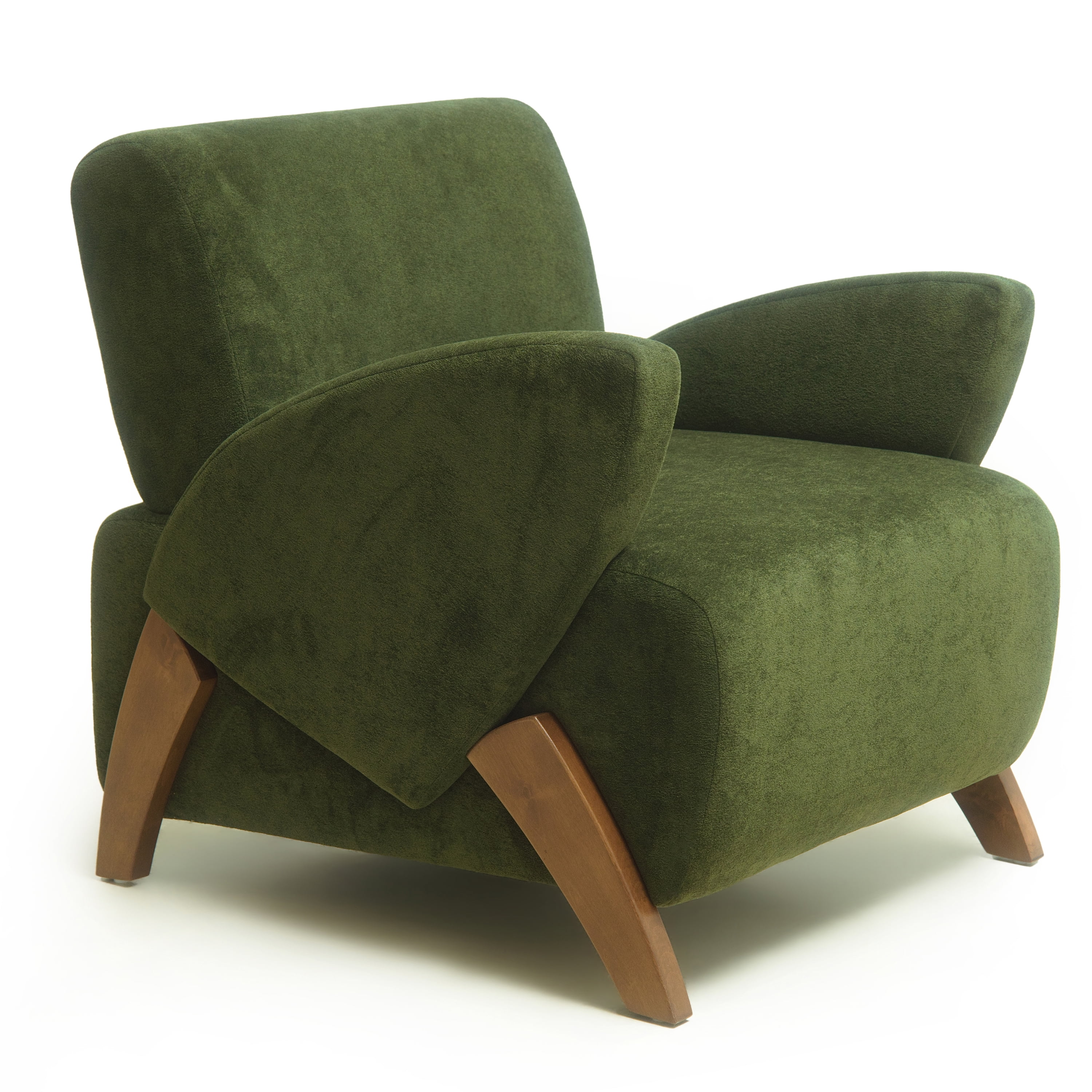 Noble House Jordon 28" Velvet Upholstered Accent Lounge Chair with Birch Legs, for Living Room, Dark Green