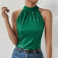 thumbnail image 6 of Miluxas Sequin Halter Tops for Women Sleeveless Sparkly Shiny Tank Tops Ruched Flowy Sparkly Club Outfits Party Shirt Green S(S), 6 of 9