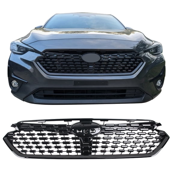 Ikon Motorsports Front Upper Grille Compatible with 2024-2026 Subaru Impreza Sport Style Gloss Black ABS Plastic Replacement Front Bumper Hood Grill 1PC