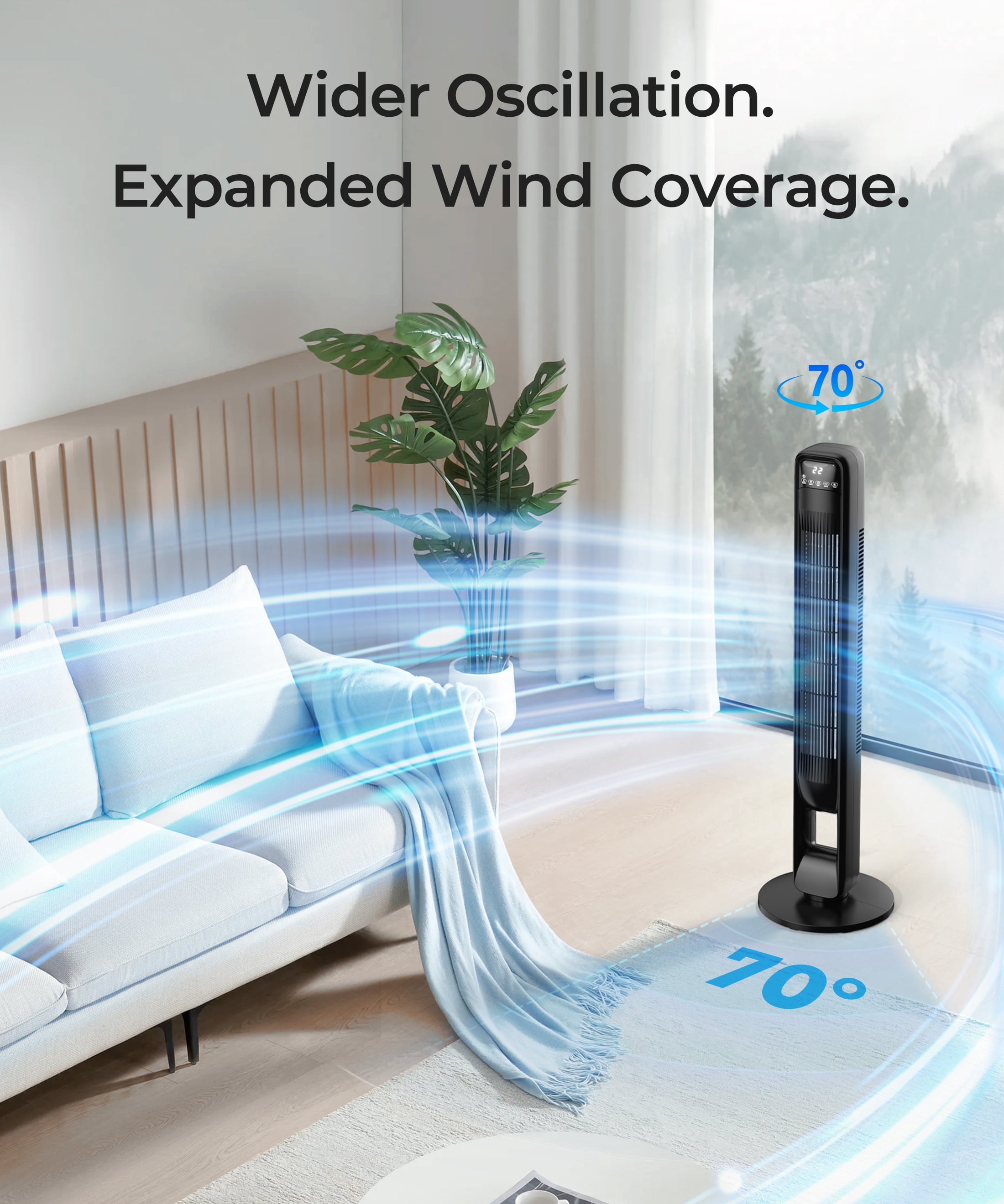 NFTIGB 39 inch Tower Fan for Large Room, Oscillating Bladeless Standing Floor Fan Home, 3 Speeds 3 Modes with Remote,New