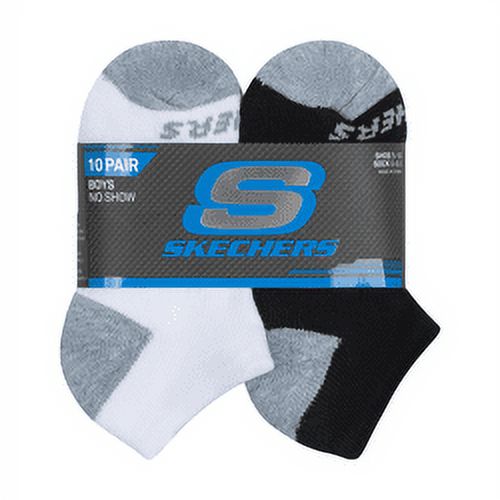 Skechers Kids Boys' 10 Pack 1/2 Terry No Show Socks, Grey/Black, 5-6.5