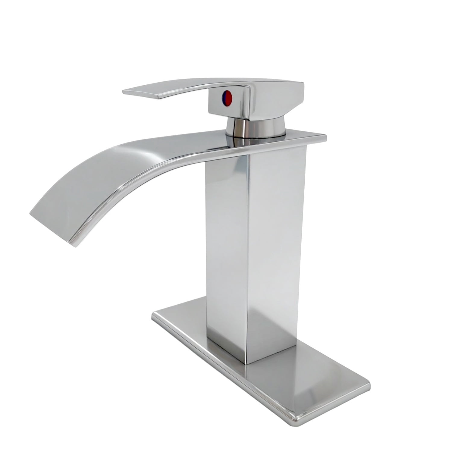 Bathroom Sink Faucet Waterfall Spout Hold & Cold Mixer Tap Single Handle Modern Lavatory Vanity Sink Faucet with Hose Deck Plate for 1 or 3 Holes, Chrome