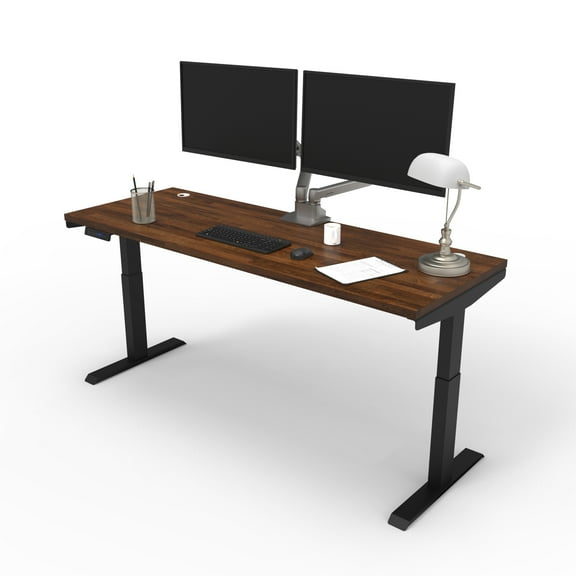 Lift it Electric Height Adjustable Desk, 66"x24" for Office or Home, Dual Motor, 4 Memory/USB Charging LED Control, Black Frame and Walnut Block Top