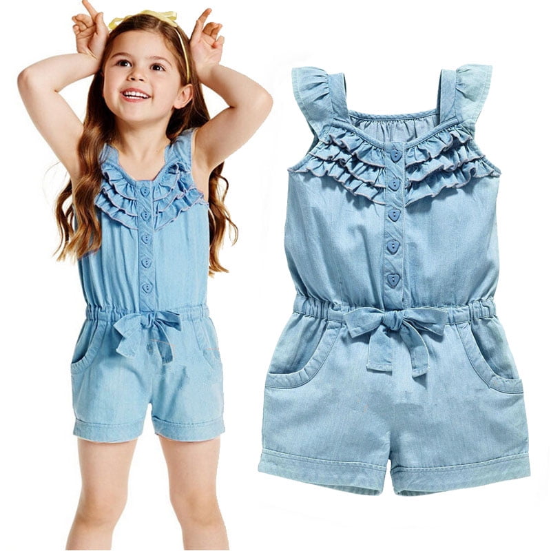 Ophef tellen String string Toddler Kids Girl Denim Jumpsuit Summer One Piece Sleeveless Romper Playsuit  Shorts - Walmart.com