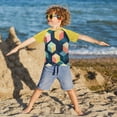thumbnail image 3 of FORMRS Boys Rash Guard Short Sleeves Swim Shirt Quick Dry UPF 50+ Sun Protection, Sizes 3-12T, Blue Cubes, 3 of 6