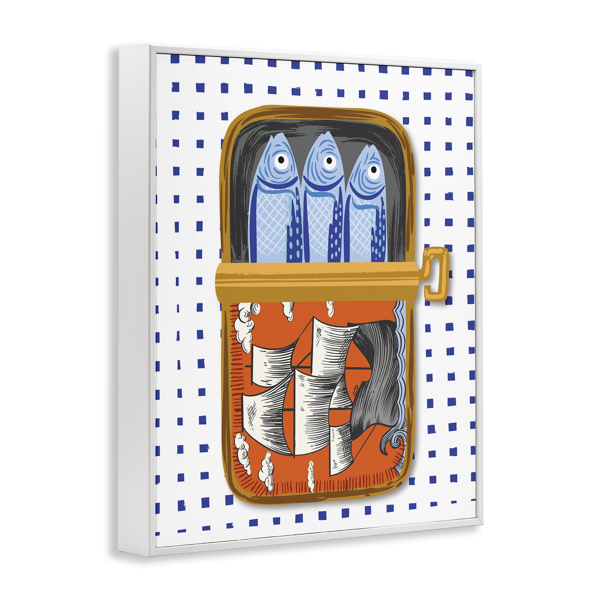 Stupell Industries Retro Nautical Sardines Tin White Framed Giclee Art, design by Arrolynn Weiderhold