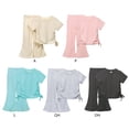 thumbnail image 5 of GYRATEDREAM Girl's Two Piece Outfits Summer Casual Ruched Short Sleeve Crop T Shirt Tops and High Waisted Bell Bottoms Flare Leg Pants for 7-8Y Blue, 5 of 5