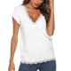 thumbnail image 5 of Blusa informal de manga corta con escote en V y costura de encaje para mujer Fridja  bn5786, 5 of 9