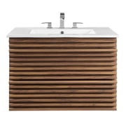 Modway Render 30 Modern Wood Wall-Mount Bathroom Vanity in Walnut/White