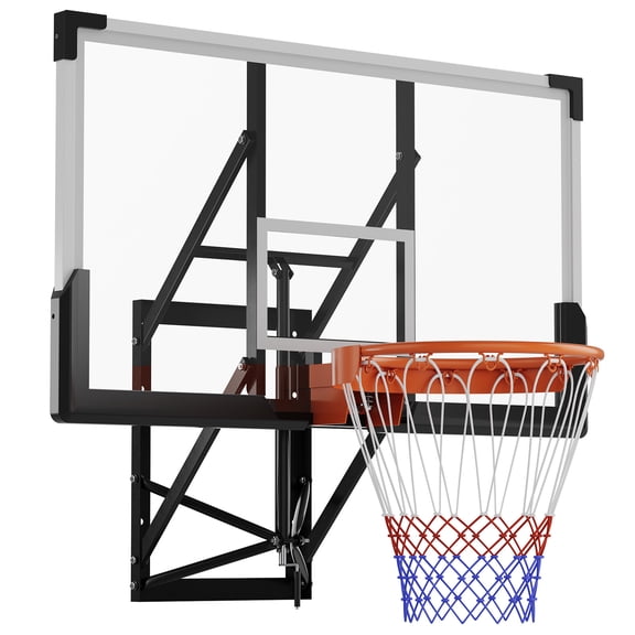 Towallmark 54" Wall-Mounted Basketball Hoop, Adjustable 8–10 ft Height, Shatterproof PC Backboard, 18" Solid Rim, Indoor/Outdoor Basketball Goal for Home, Garage, Gym & Backyard