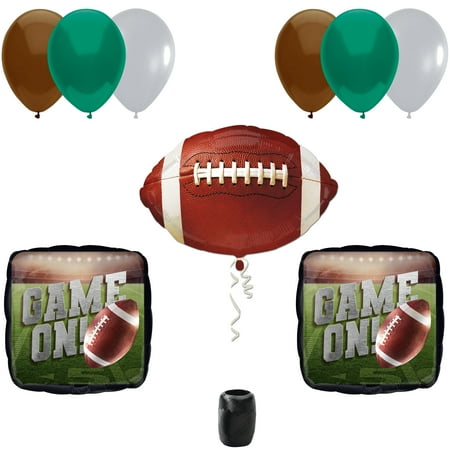 Game On Football Party Balloons 9pc Decoration Starter Pack, Brown Silver