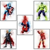 Superhero Watercolor Canvas Wall Posters Room Decor for Boys - Wall Art Set of 5 for Nursery, Kids Bedroom 8x10 inch Unframed