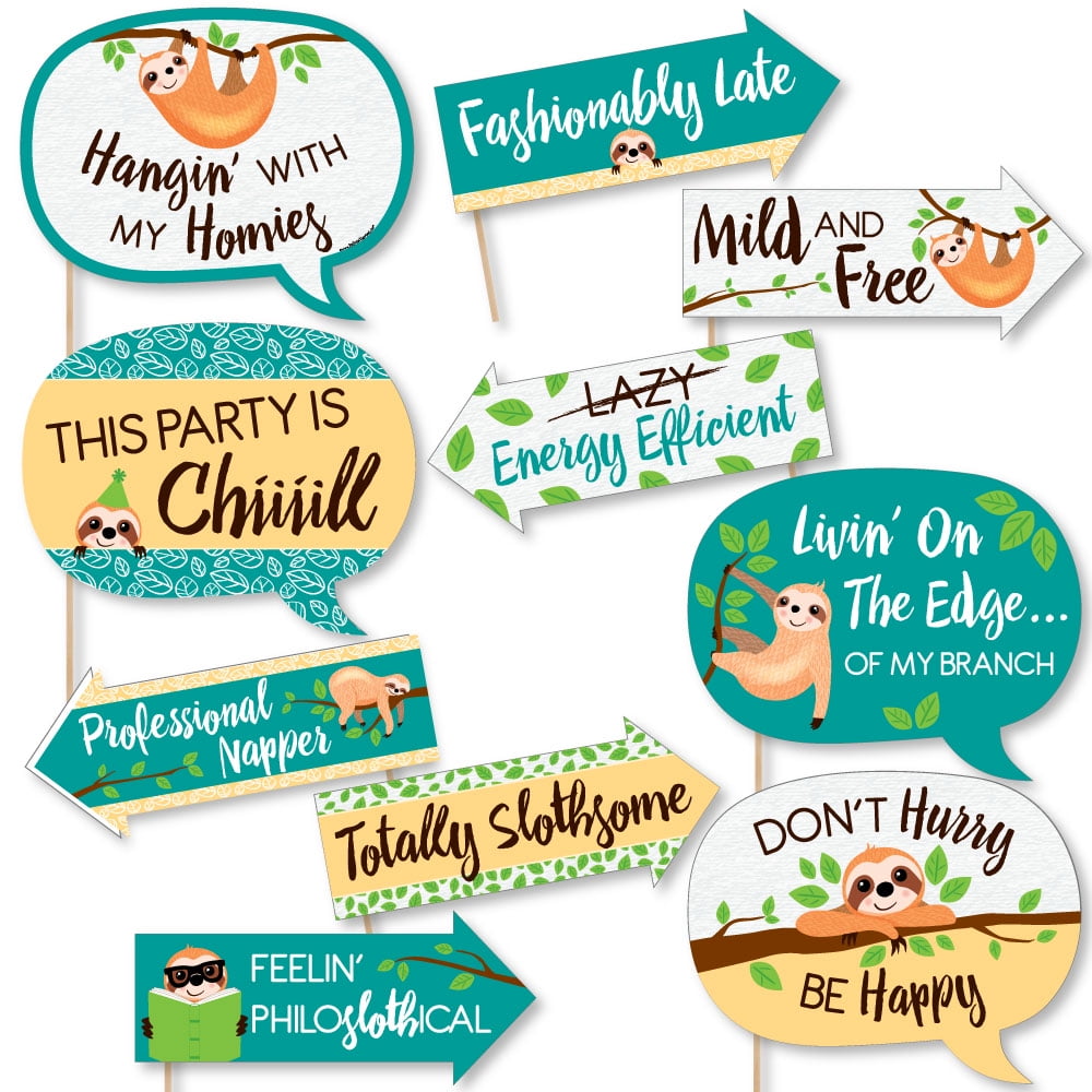 Funny Let's Hang - Sloth - Baby Shower or Birthday Party Photo Booth Props Kit - 10 Piece