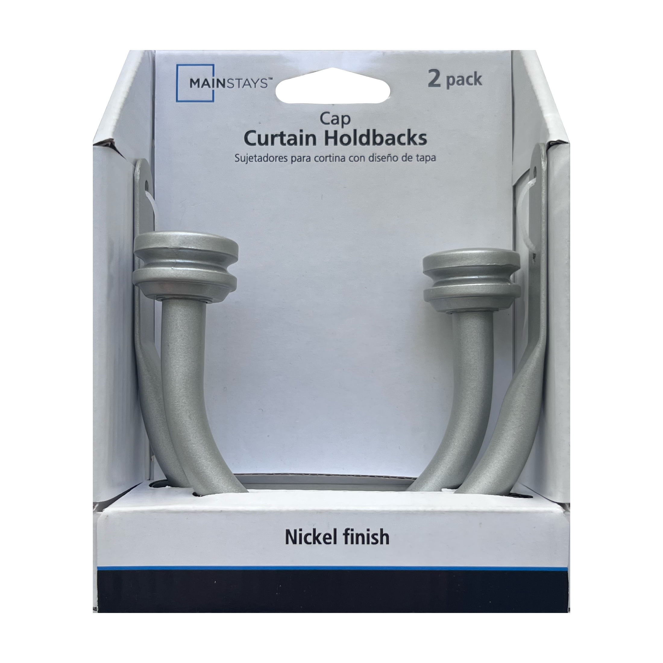 Mainstays 2 Cap Curtain Holdbacks, Nickel