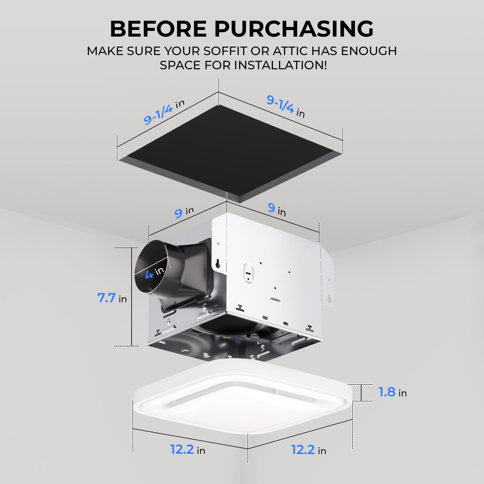 Akicon Bathroom Exhaust Fan with RGB LED Light, 110 CFM 1.5 Sone Ultra Quiet Bathroom Vent Fan for Ceiling, 3CCT Dimmable Light & Nightlight, Remote Control, Square, White