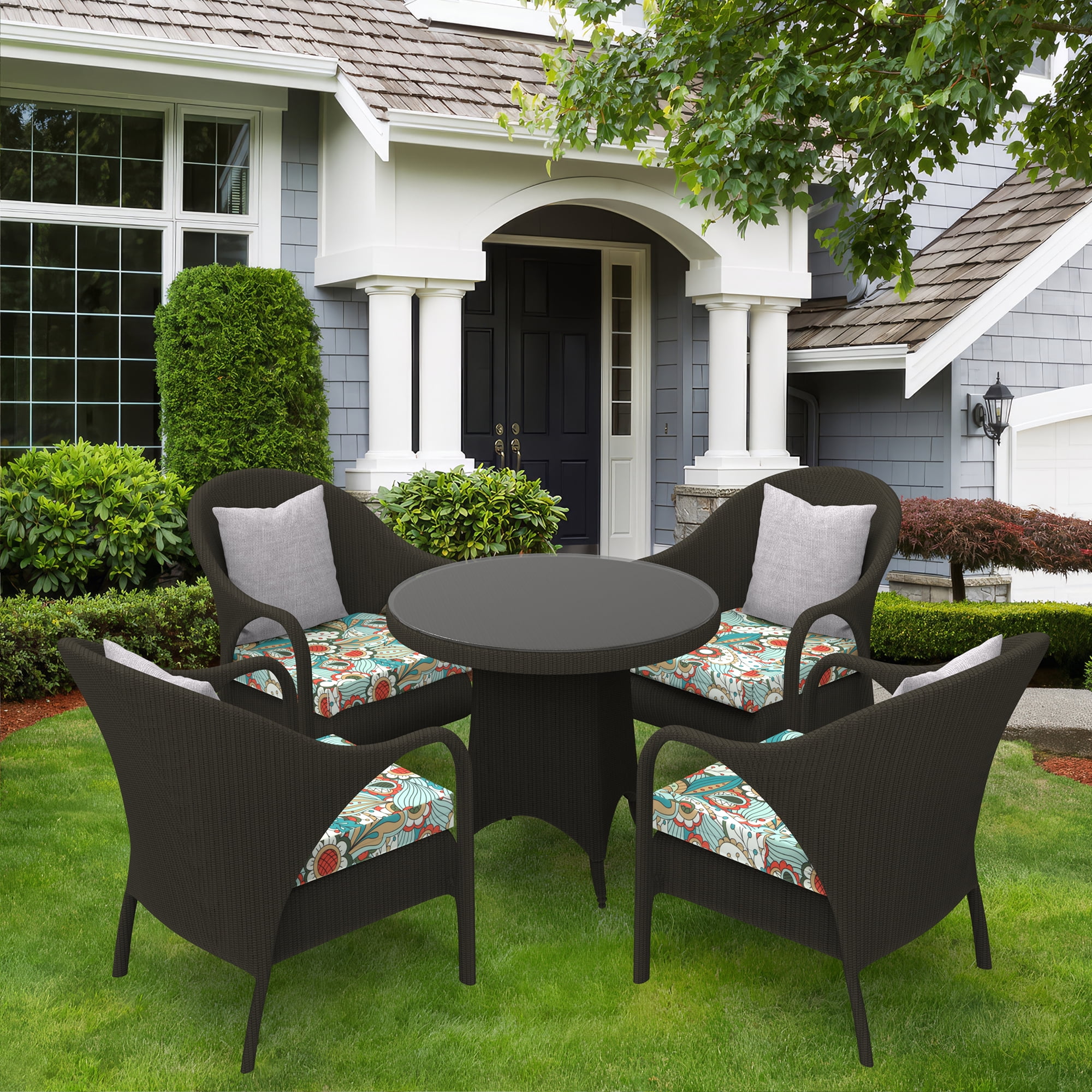 PYPUMSA Outdoor Chair Seat Pads Cushions Set of 4 for Patio Furniture, Water-Resistant Patio Chair Cushions with Ties, High Density Foam Outdoor Seat Cushion, 18.5" X 16" X 3", Flower Green