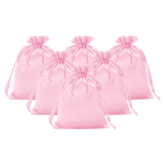 Uxcell Satin Gift Bags, 6 Pcs 8 x 6 Inch Wedding Favor Drawstring Bags with Drawstring for Birthday Christmas Jewelry Party, Pink