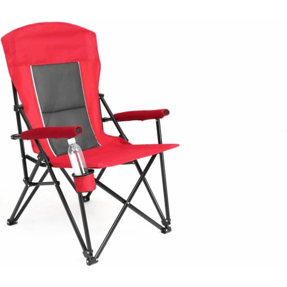 Olurrisa Heavy Duty High Back Lawn Chair - Supports 250LBS, Portable Collapsible Steel Frame Chair with Cup Holder, Oversized & Wide Seat for Outdoor, Camping, Backyard - Red, Easy to Store