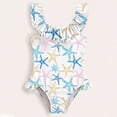thumbnail image 4 of lnmuld Girls Ruffle Neck One Piece Swimsuit Colorful Print Beach Swimwear Size:6-7 Years, 4 of 8