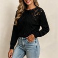 thumbnail image 4 of Edvintorg Sweaters for Women Crew Neck Casual Acrylic Knit Sweater Long Sleeve Lace Pullover Top Fashion Clothing Black L, 4 of 6
