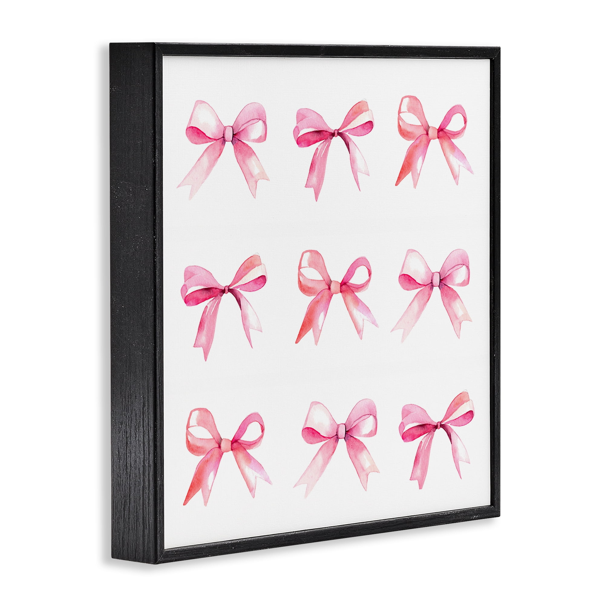 Stupell Industries Pink Bow Pattern Beauty & Fashion Painting Black Framed Art Print Wall Art, 17 x 17