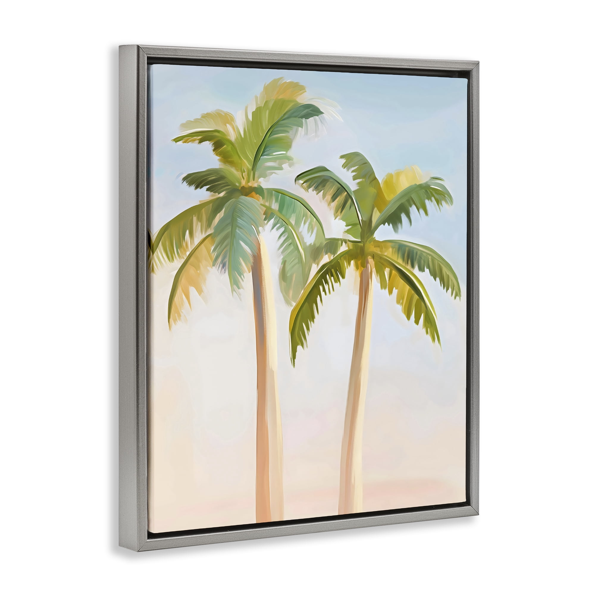 Stupell Industries Tropical Palm Twins at Sunrise Gray Framed Floater Canvas Wall Art, design by The Prints Vibe