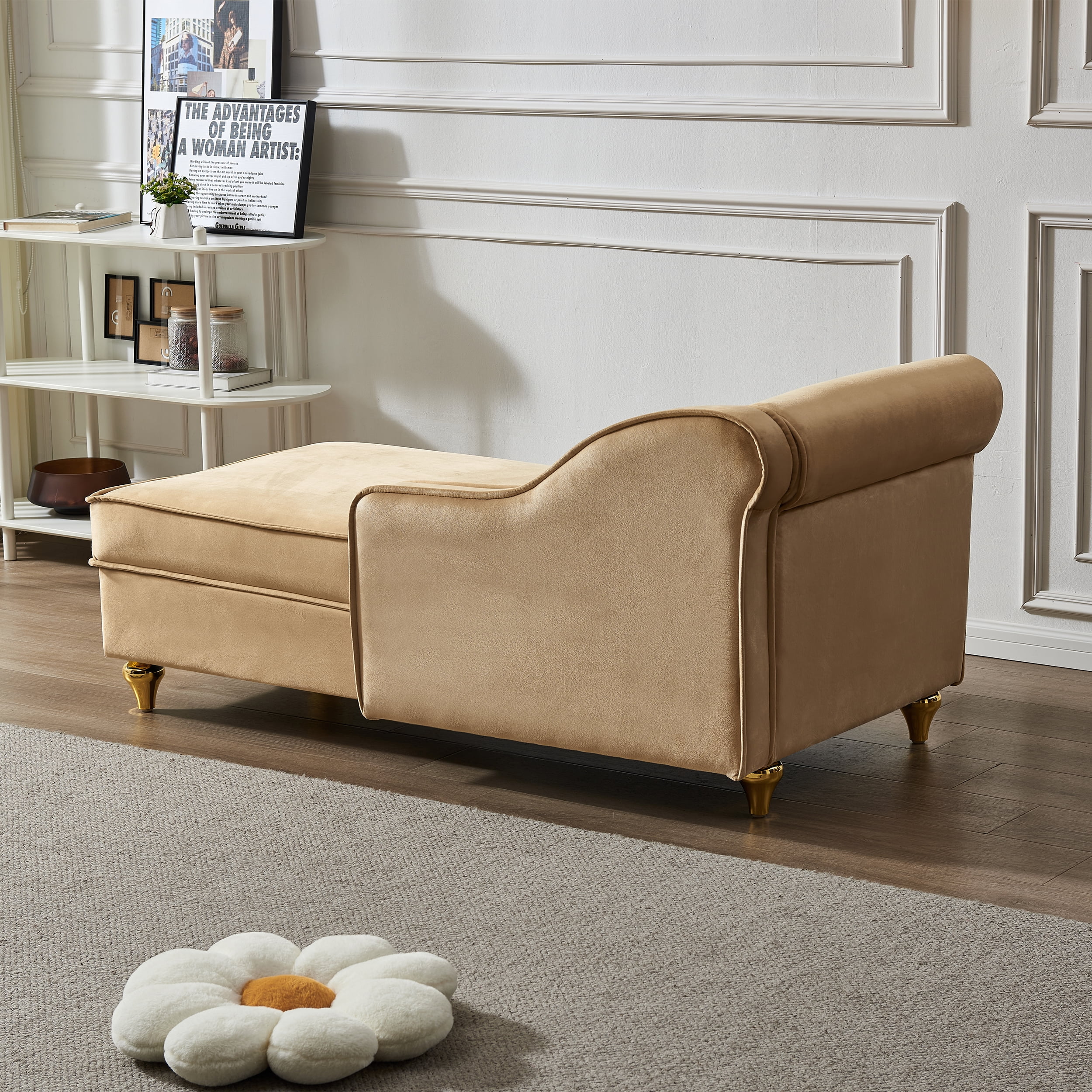 DEALTOPS Futon Sofa Chair with Storage Lounge Couch Modern Upholstered Sofa Recliner Lounge Chair for Living Room- Khaki