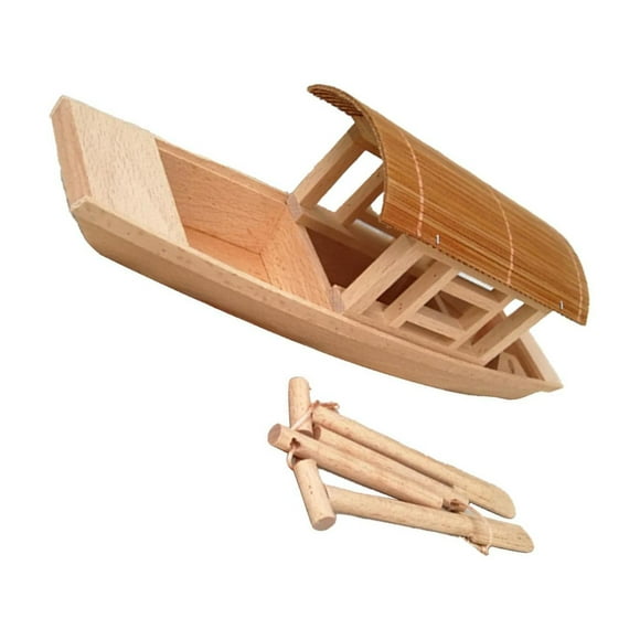 bedienty Mini Wood Awning Boat Crafts Toy Canoe Boat Model Home Office Decoration Bookshelf Fairy Garden