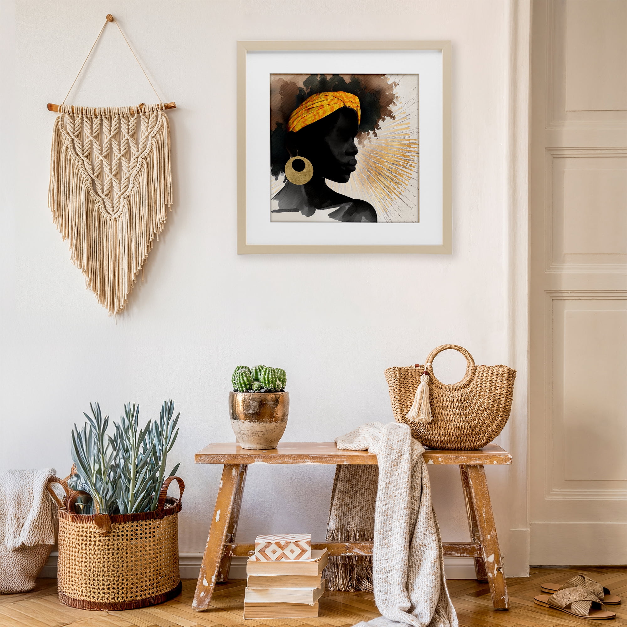 Stupell Industries Sunburst Silhouette with Headwrap Birch Framed Print Under Glass, design by CAD Designs