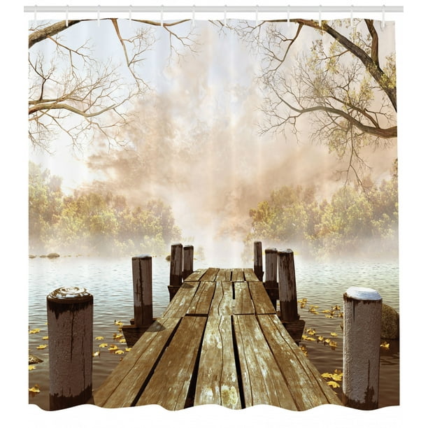 Fall Shower Curtain, Autumn Forest Lake Scene Print