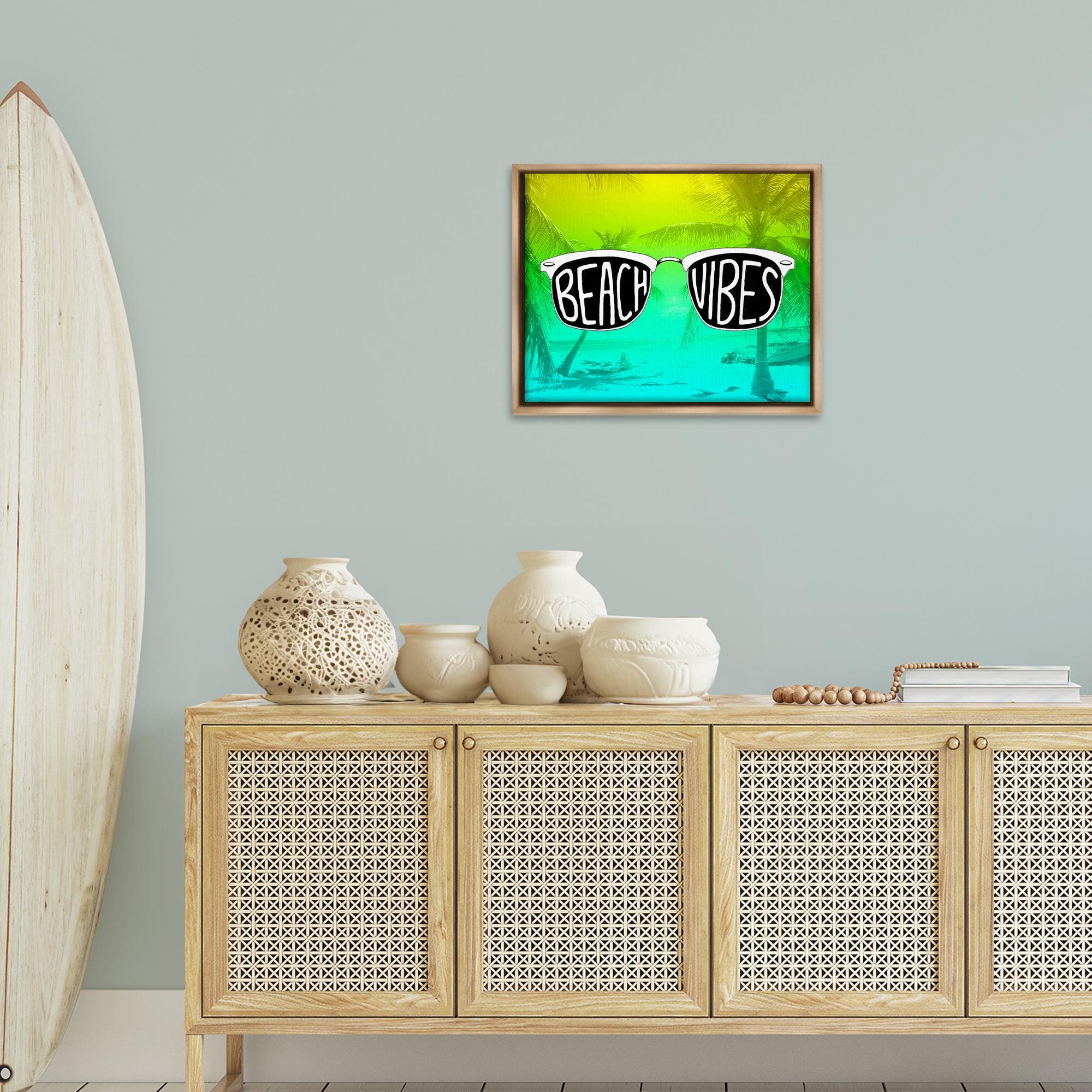 Stupell Industries Beach Vibes Sunglasses Typography Painting Brown Floater Framed Canvas Art Print Wall Art, 21 x 17
