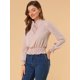 thumbnail image 4 of Blusa De Mujer Con Volantes Y Peplum Con Cuello Alto Y Manga Abullonada Rosa L, 4 of 6