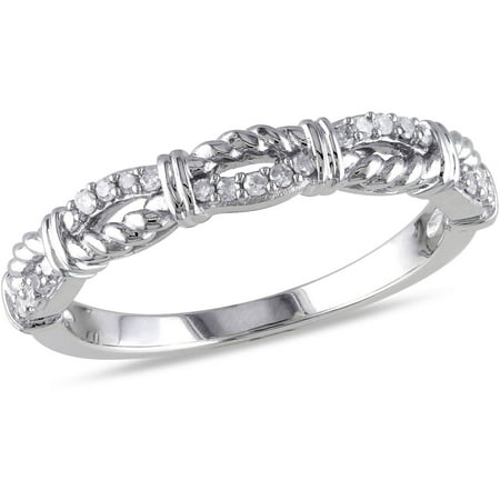 Miabella 1/8 Carat T.W. Diamond 10kt White Gold Braid Ring