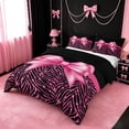 thumbnail image 2 of meiyoeat Pink Coquette Bow Bedding For Girls,Abstract Zebra Print Lines Duvet Cover Full For Kids,Black Reversible,3pcs(No Comforter), 2 of 6