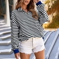 thumbnail image 4 of PADFRYBK Zip Neck Sweatshirt Women V Neck Casual Pullover Top Loose Color Block Striped Going Out Shirt Long Sleeve Fall Tunic Blouses, 4 of 5