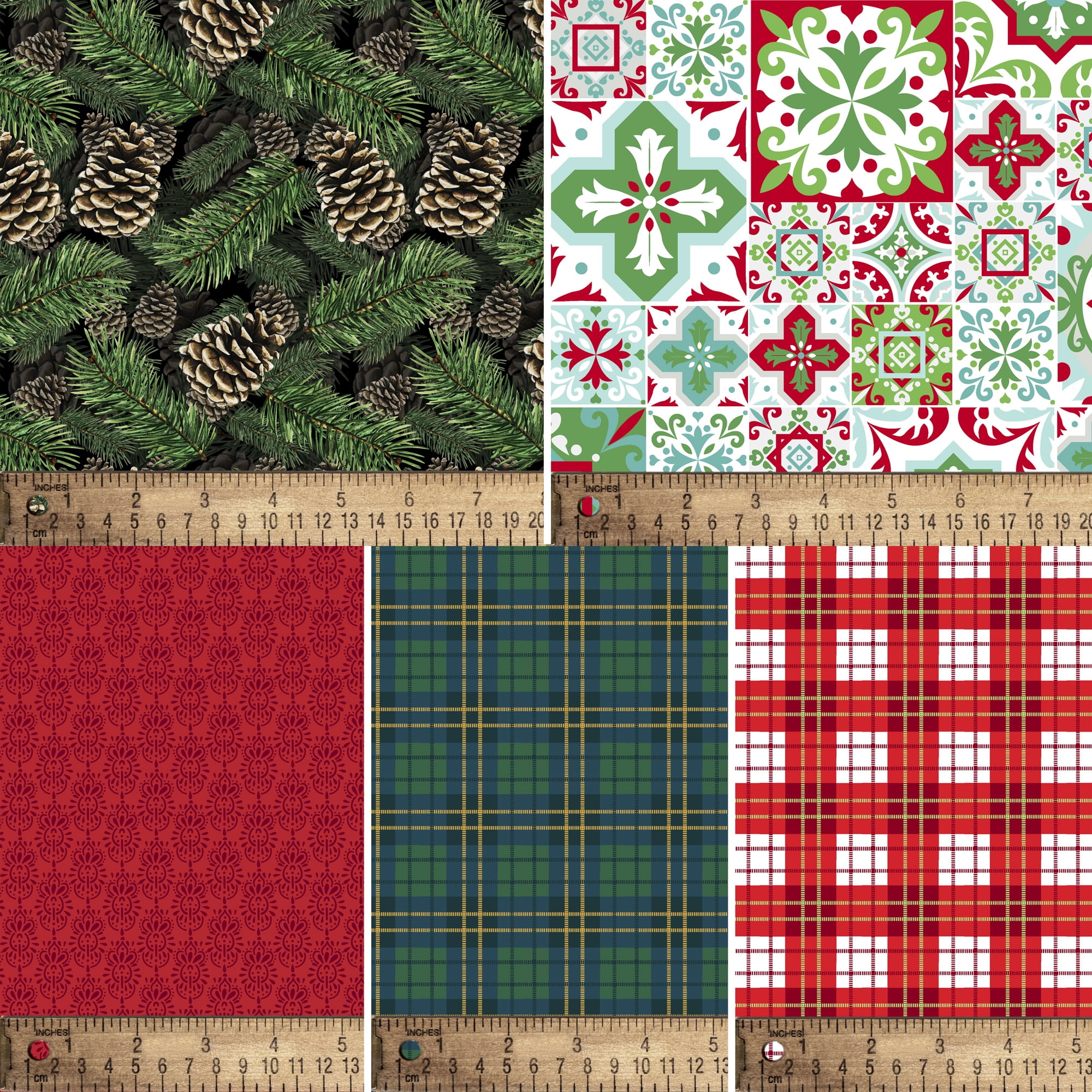 (3 pack) David Textiles 18" x 21" 100% Cotton Holiday, Multi-color, for Quilting & Sewing, 5 Pieces