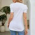 thumbnail image 6 of Women's Short Sleeve Summer Top Crewneck Pleated Puff Sleeve Blouse Ribbed Casual Shirts,White M, 6 of 6