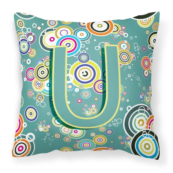 Letter U Circle Circle Teal Initial Alphabet Fabric Decorative Pillow