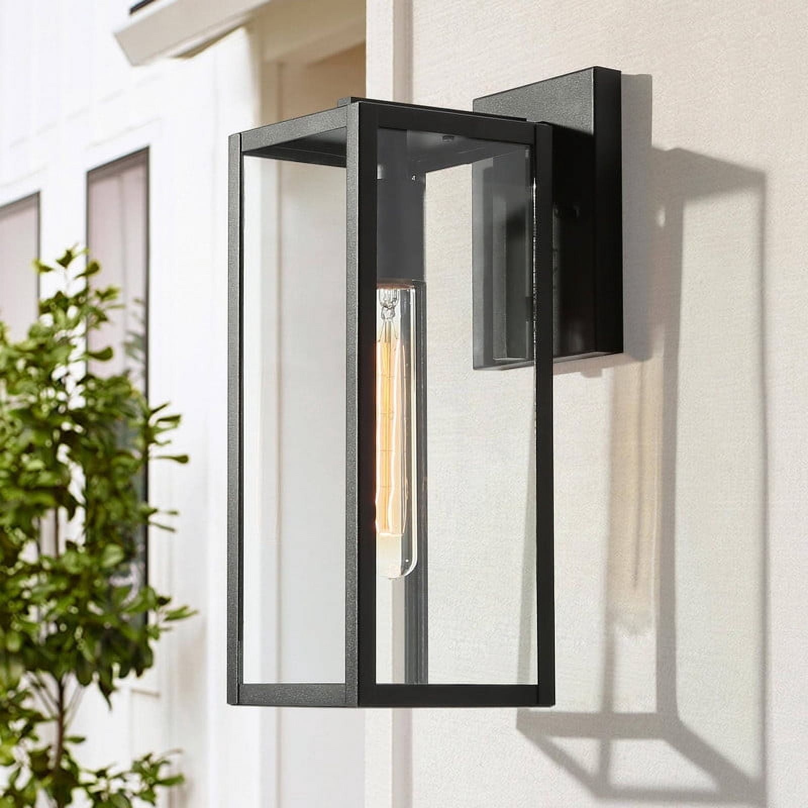 LNC Modern Outdoor Wall Light, 14" Black Exteriorsconce with Clear Glass, Wet Location Rated