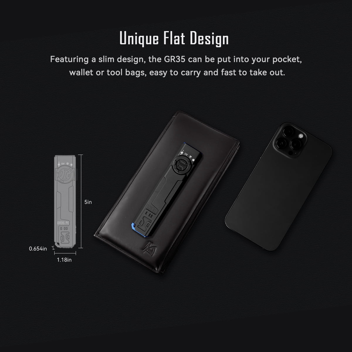 IMALENT GR35 EDC Tactical Flashlight 2800 Lumen Rechargeable Slim Flat Shape Water-Resistant, with Floodlight Strobe Modes Portable Pocket Light