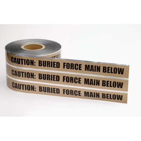 Polyethylene Underground Force Main Detectable Marking Tape, 1000' Length x 6" Width, Brown