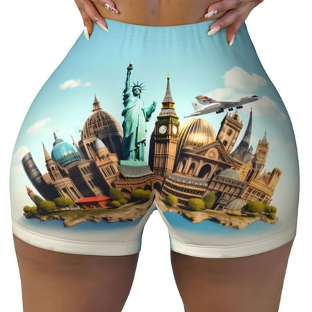 Workout Shorts Women  Iconic Global Landmarks Biker Shorts for Women Running Gym Spandex Shorts Tummy Control