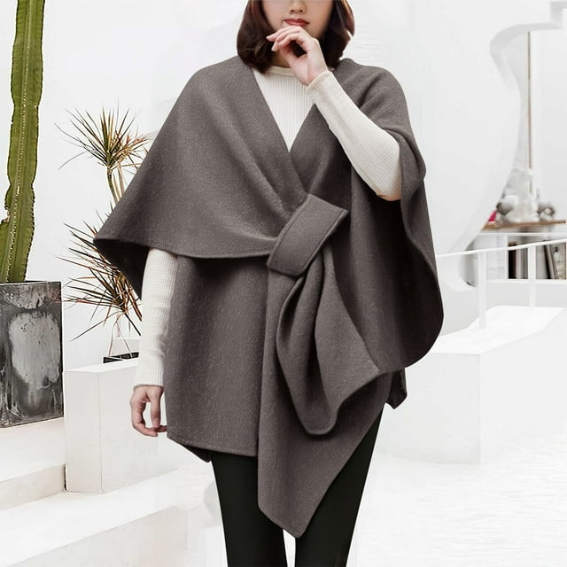 Womens Large Front Poncho Sweater Wrap Topper Knitted Elegant Shawls Cape for Fall Winter