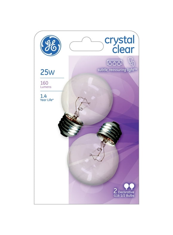 GE Incandescent Light Bulbs, 25 Watt, G16.5 Globe Bulbs, Medium Base, 2pk