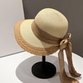 thumbnail image 4 of HONHUZH Summer Hats Womens Foldable Straw Sun Hat With Ruffled Edge And Bow Summer Beach Hat, 4 of 9