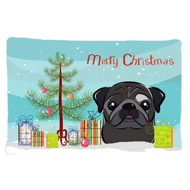 Carolines Treasures BB1635PILLOWCASE Christmas Tree & Black Pug Fabric Standard Pillowcase